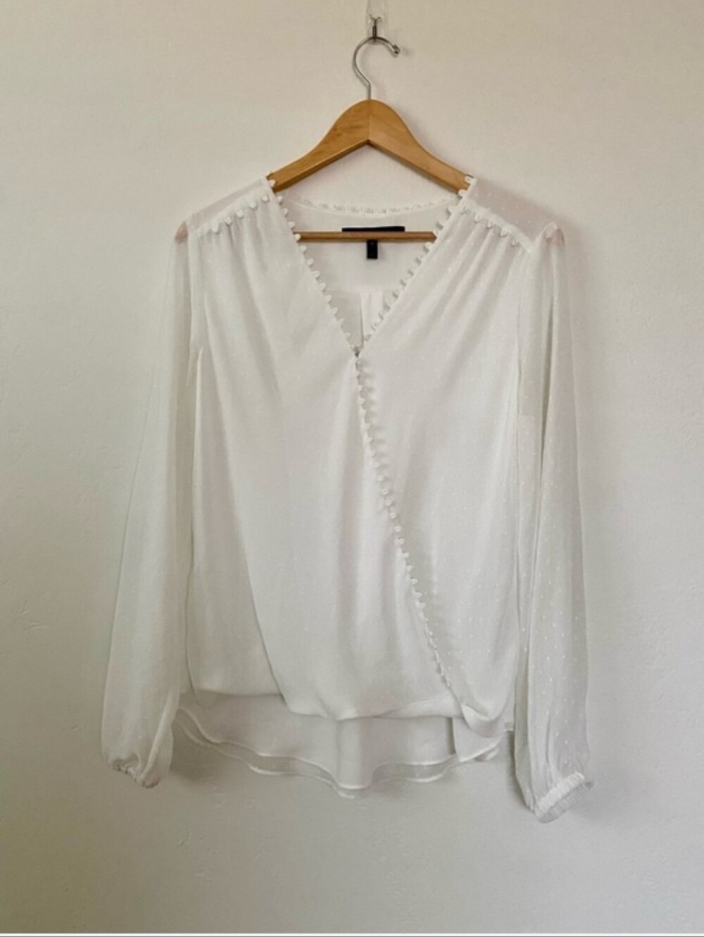 White House Black Market White Textured Wrap V-Neck Blouse